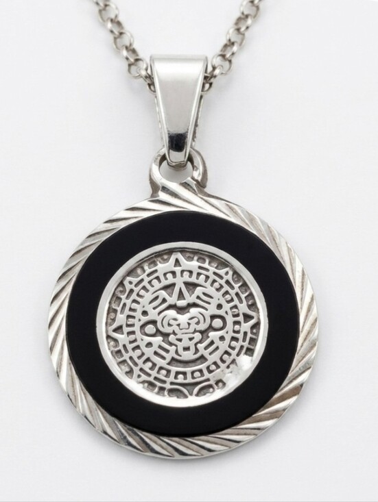 Taxco Jewelry - Vintage Mexican Aztec Calendar Pendant Sterling Silver 18" Necklace!